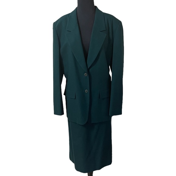 Pendleton Classic Virgin Wool Hunter Green 2 Pcs Suit Sz 16 Blazer 14 Skirt Set - Picture 15 of 16